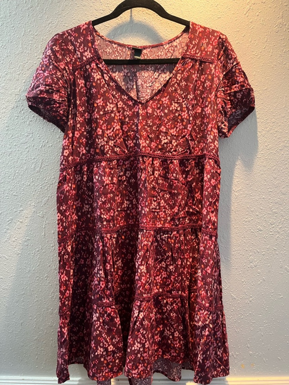 wild fable Burgundy Floral V-Neck Dress